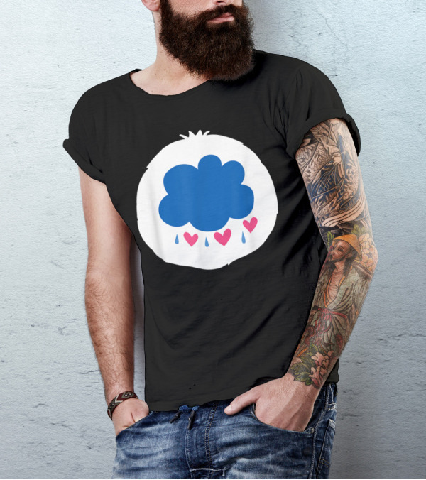 Bear Costume Funny Grumpy For Bear Blue Cloud With Hearts And Raindrops T-Shirt