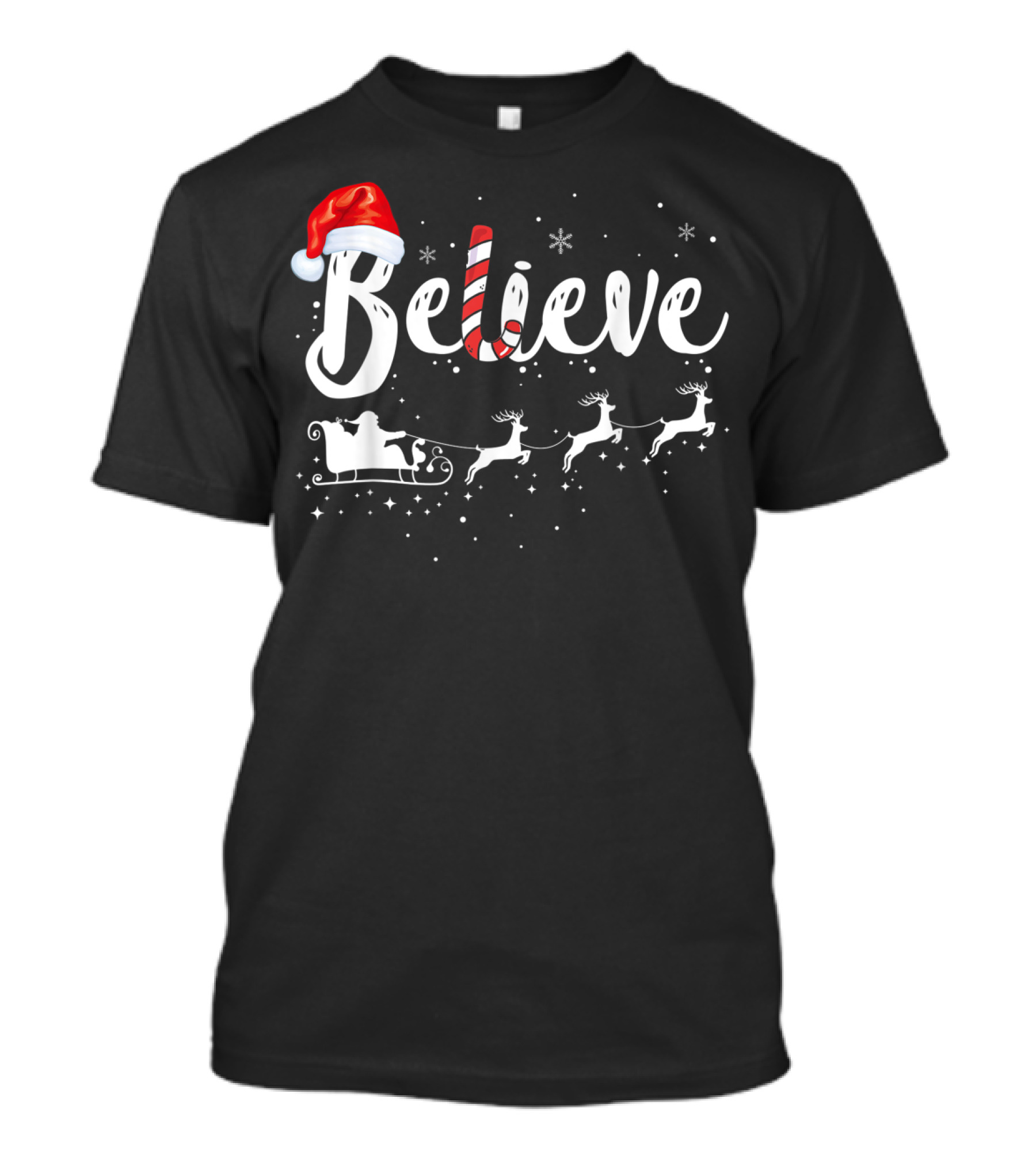 Believe Santa Claus Sleigh And Reindeer T-Shirt