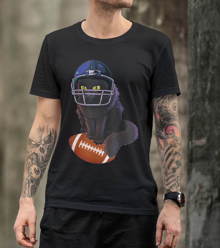 Black Cat American Football Player Funny Cats T-Shirt