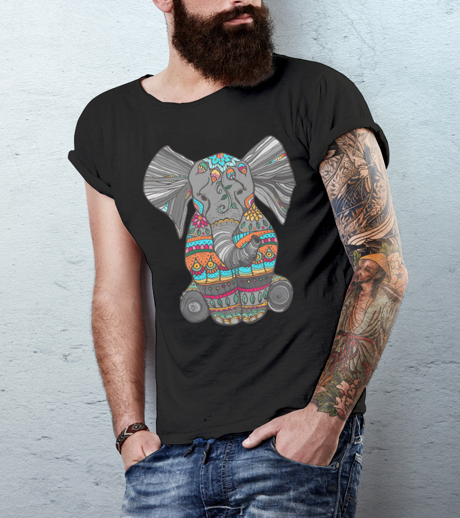 Bohemian Mandala Elephant Colorful Tribal T-Shirt