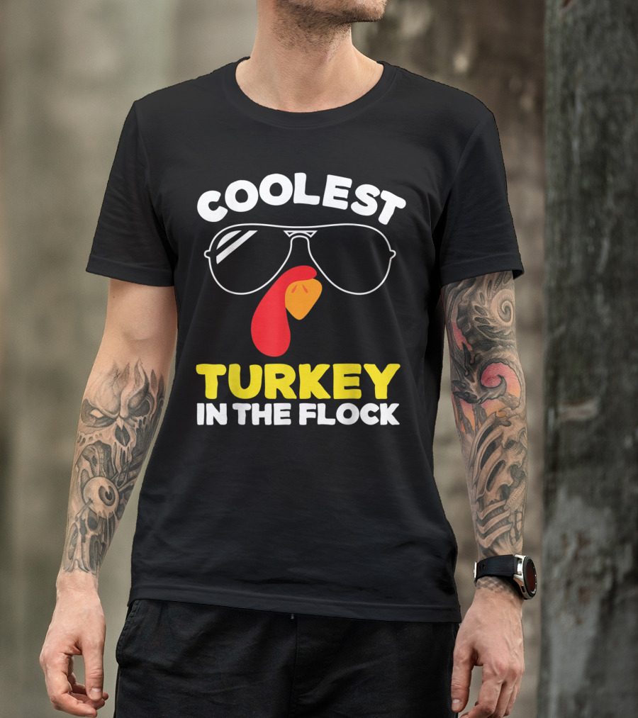 Coolest Turkey In The Flock Boys Thanksgiving Turkey Day Toddlers T-Shirt