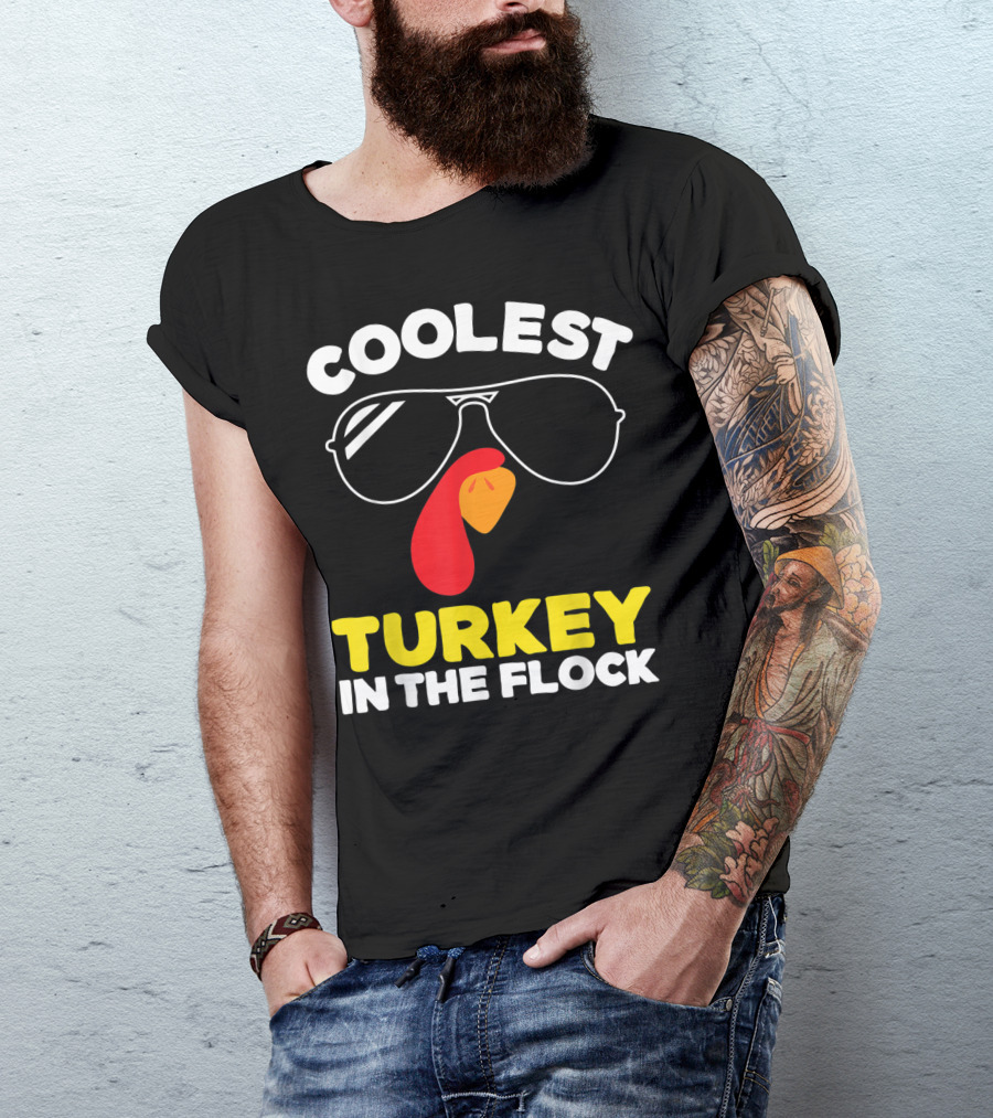 Coolest Turkey In The Flock Boys Thanksgiving Turkey Day Toddlers T-Shirt