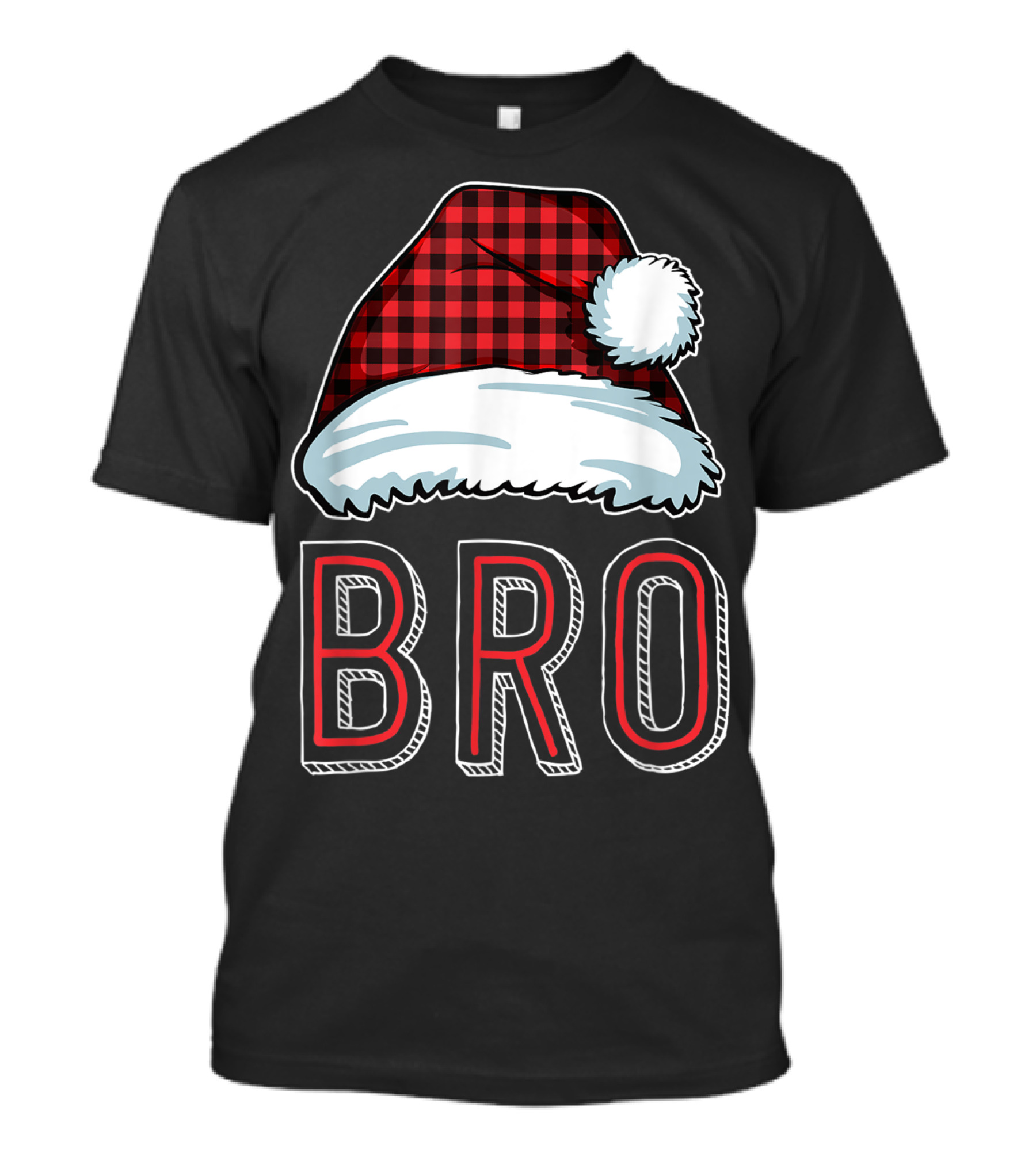 Bro Red Plaid Santa Hat Family T-Shirt