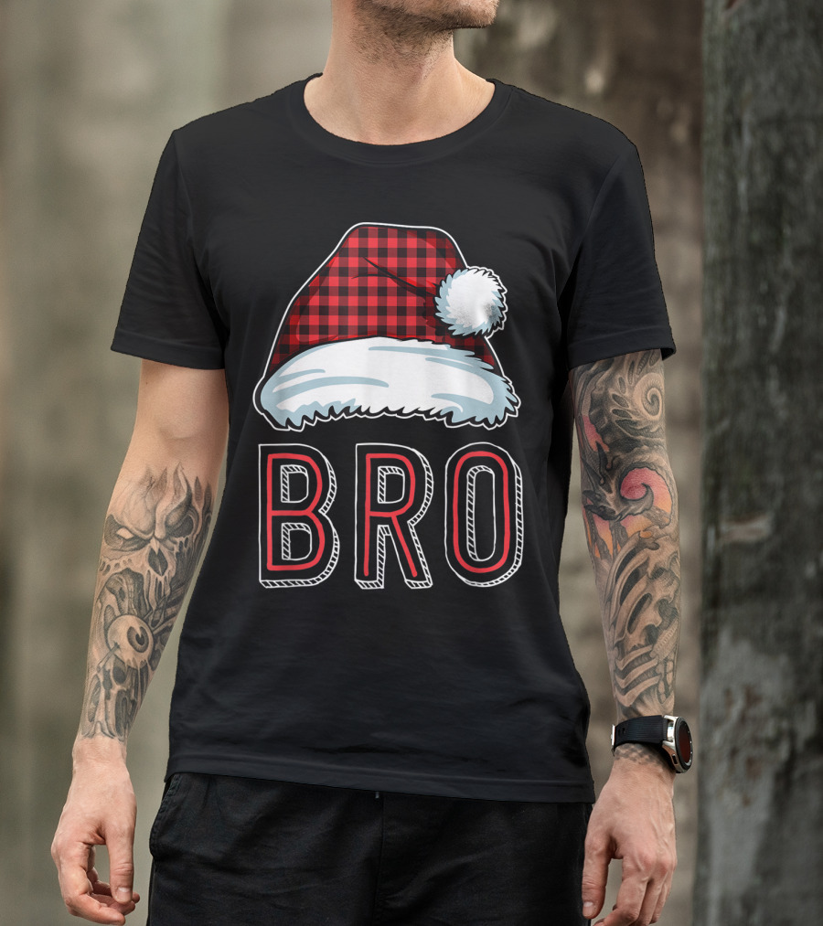 Bro Red Plaid Santa Hat Family T-Shirt
