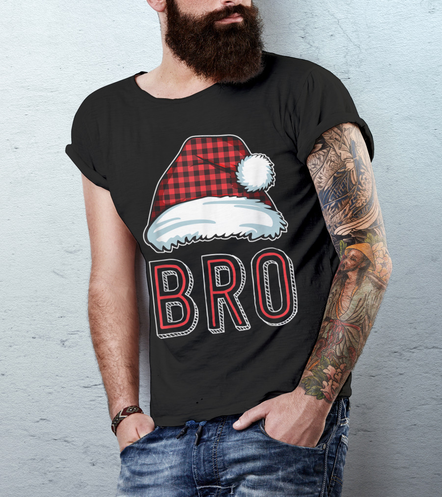 Bro Red Plaid Santa Hat Family T-Shirt