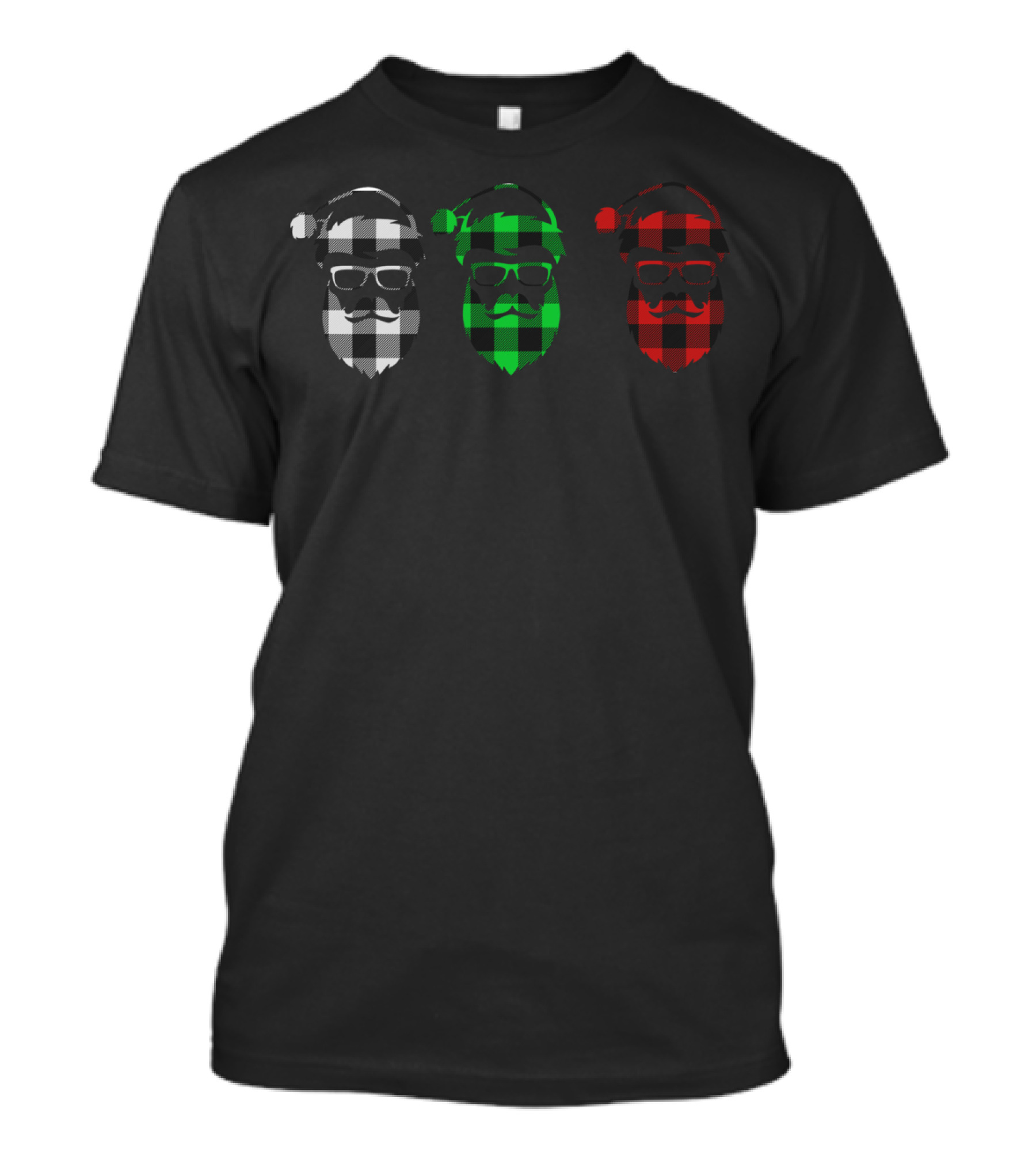 Buffalo Plaid Santa Christmas Hat Trio Black Green Red T-Shirt