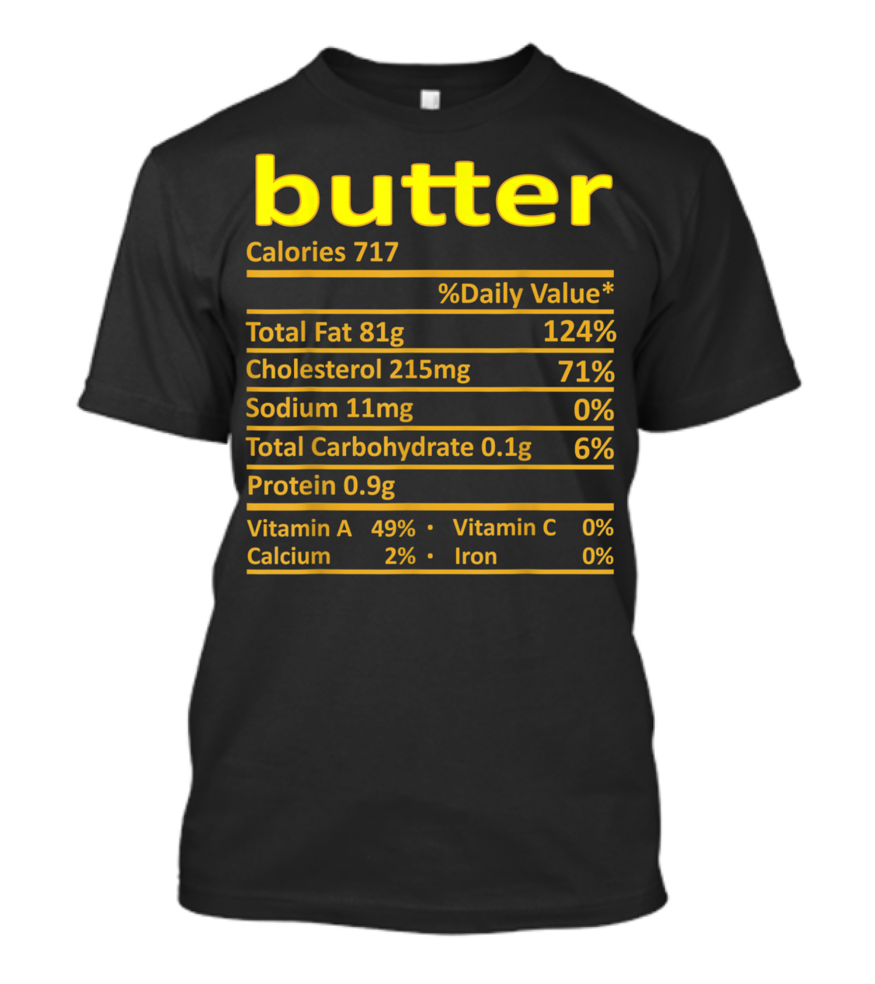 Butter Calories 717 Total Fat Cholesterol Sodium Carbohydrate Protein Vitamin A Calcium Iron T-Shirt