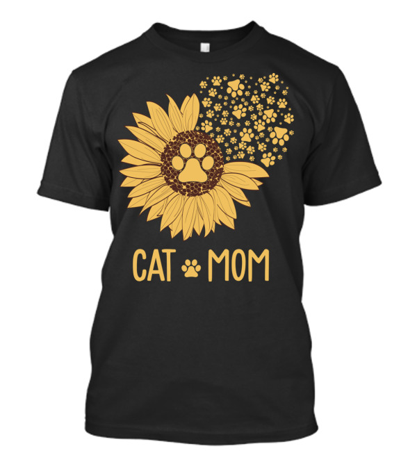 Cat Mom Sunflower Paw Print Blossoms T-Shirt