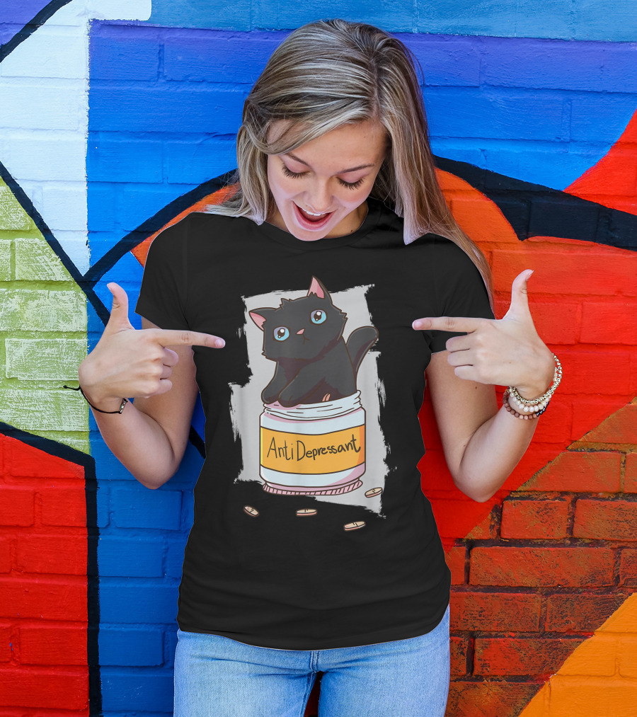 Cat In Antidepressant Bottle With Pills T-Shirt