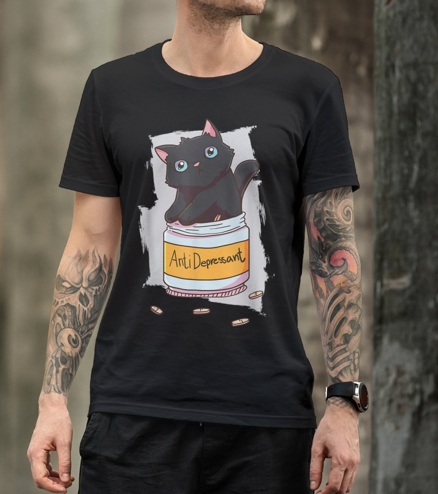 Cat In Antidepressant Bottle With Pills T-Shirt