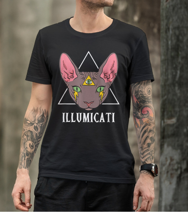 Illumicati Funny Cat Lover Eye Triangle Lightning T-Shirt