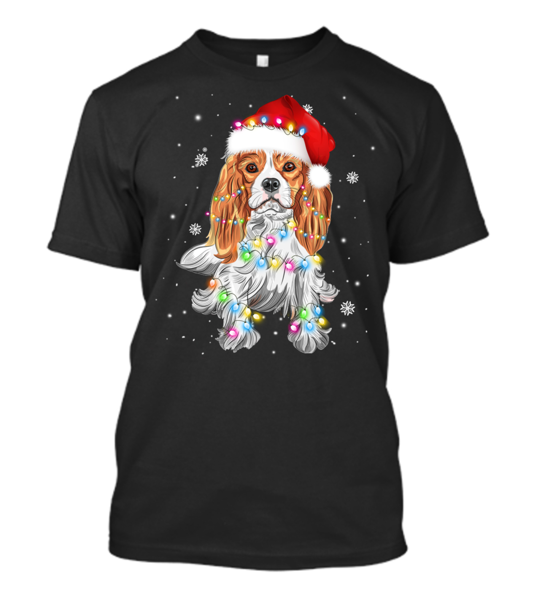 Cavalier King Charles Spaniel Dog In Santa Hat With Christmas Lights T-Shirt