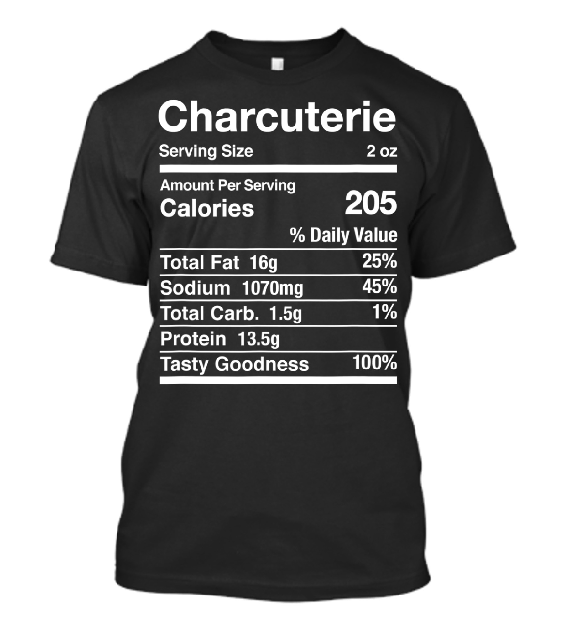 Charcuterie Nutrition Facts Serving Size Calories Total Fat Sodium Total Carb Protein Tasty Goodness T-Shirt