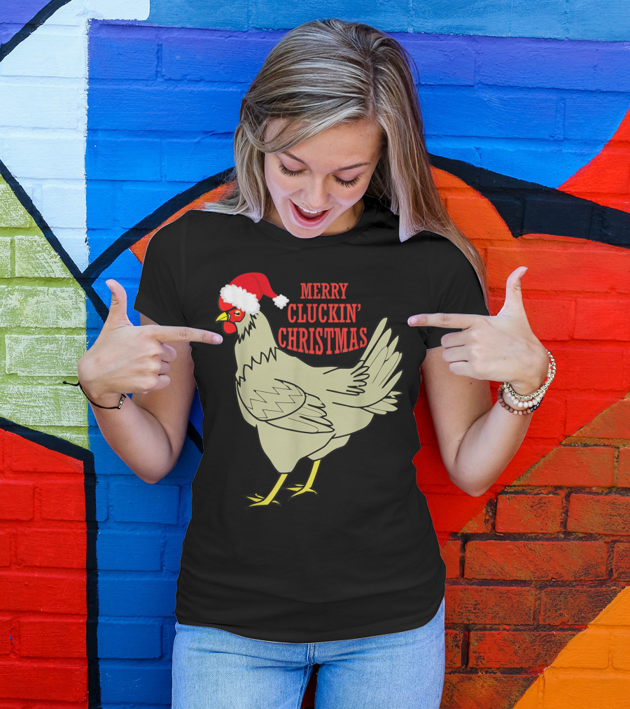 Merry Cluckin' Christmas Chicken Santa Hat T-Shirt