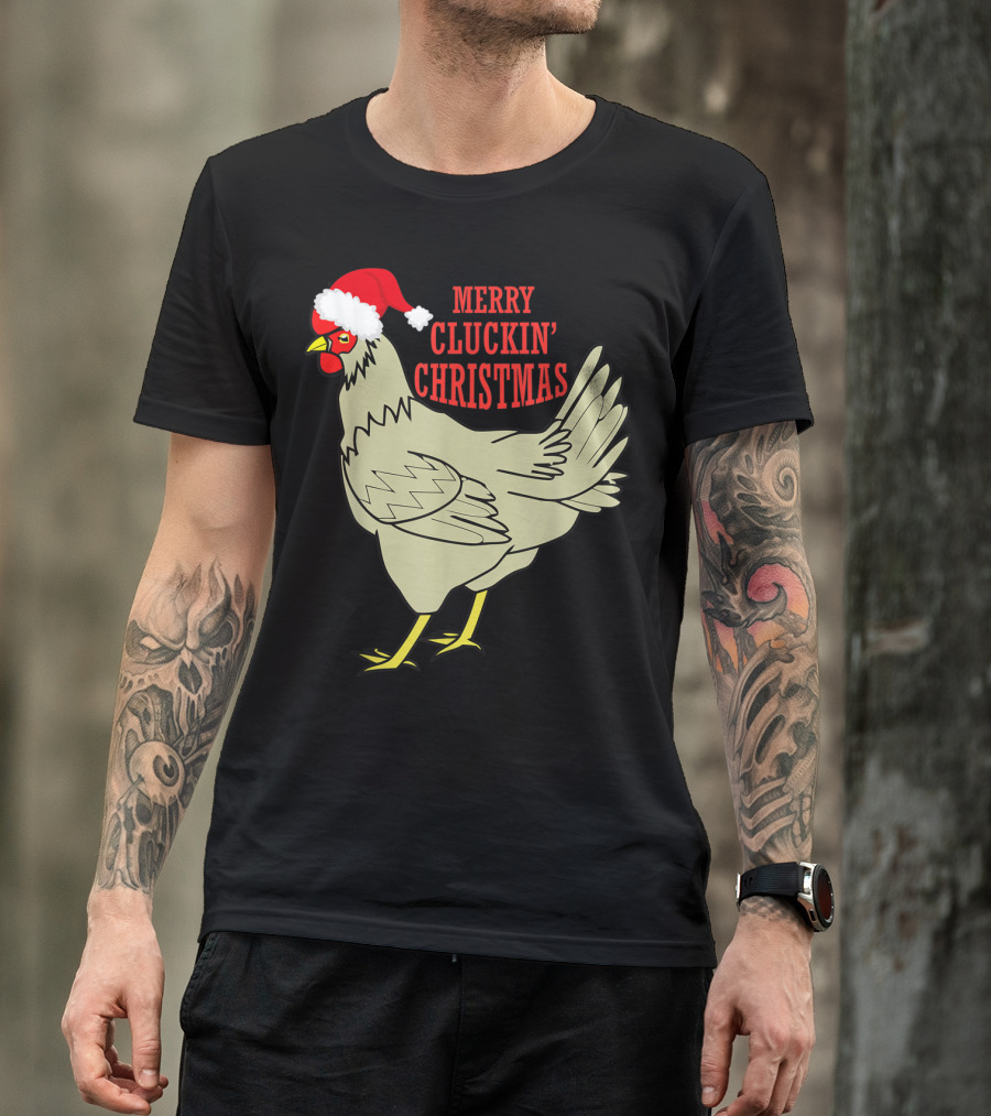 Merry Cluckin' Christmas Chicken Santa Hat T-Shirt