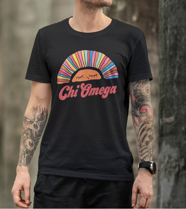 Chi Omega Colorful Striped Sunset Face Greek Sorority T-Shirt