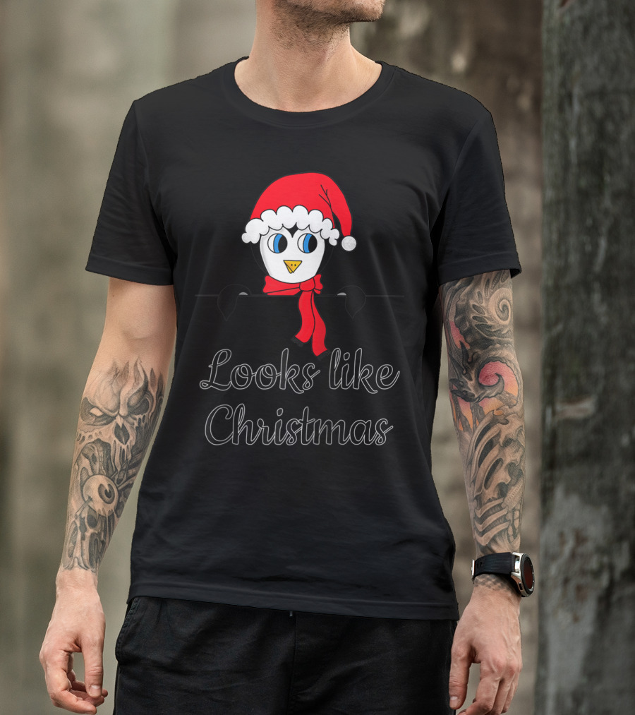 Looks Like Christmas Penguin With Santa Hat T-Shirt