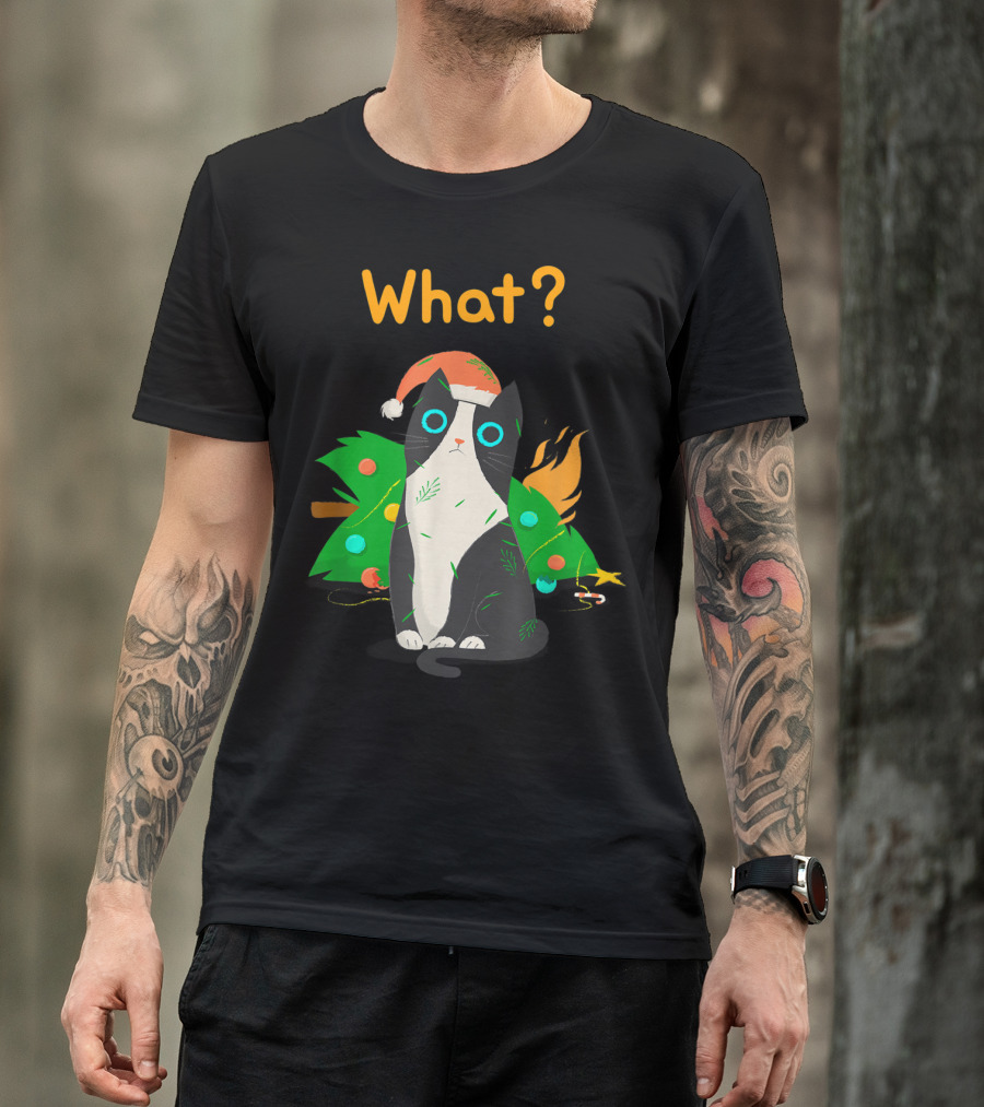 What? Funny Cat Christmas Tree Mischief T-Shirt