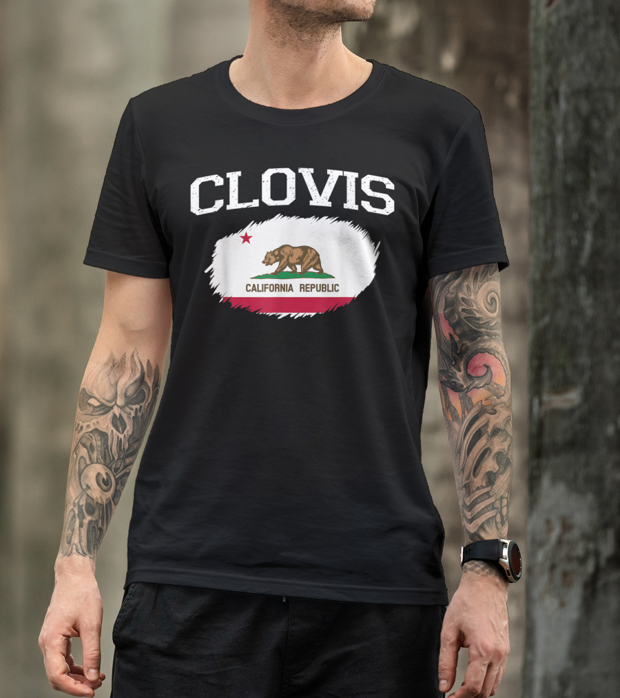 Clovis California Republic Vintage USA Flag Sports T-Shirt