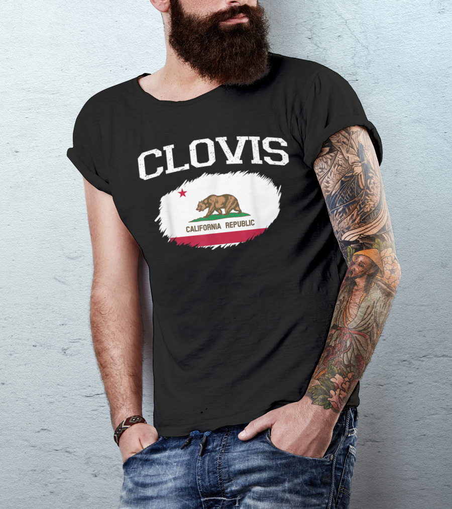 Clovis California Republic Vintage USA Flag Sports T-Shirt