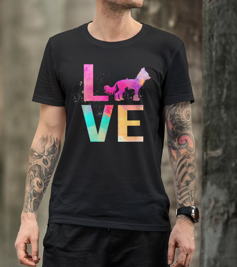 LOVE Colorful Chinese Crested Dog Mom T-Shirt