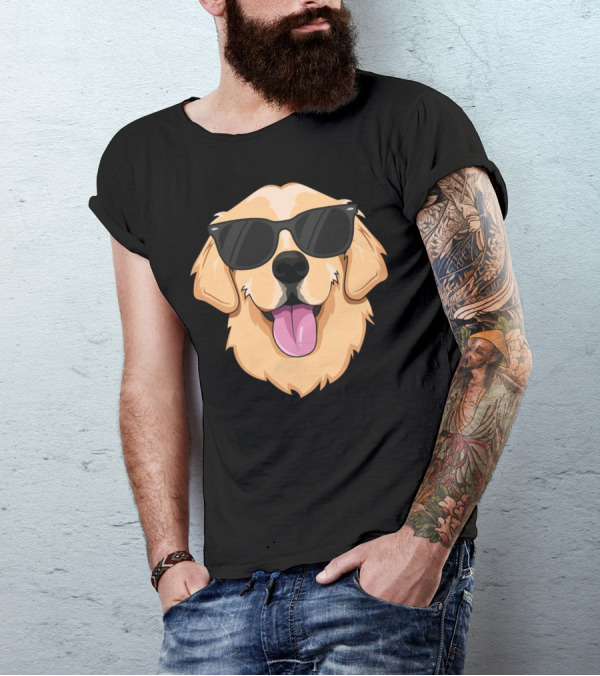 Golden Retriever Wearing Sunglasses Cool Dude T-Shirt