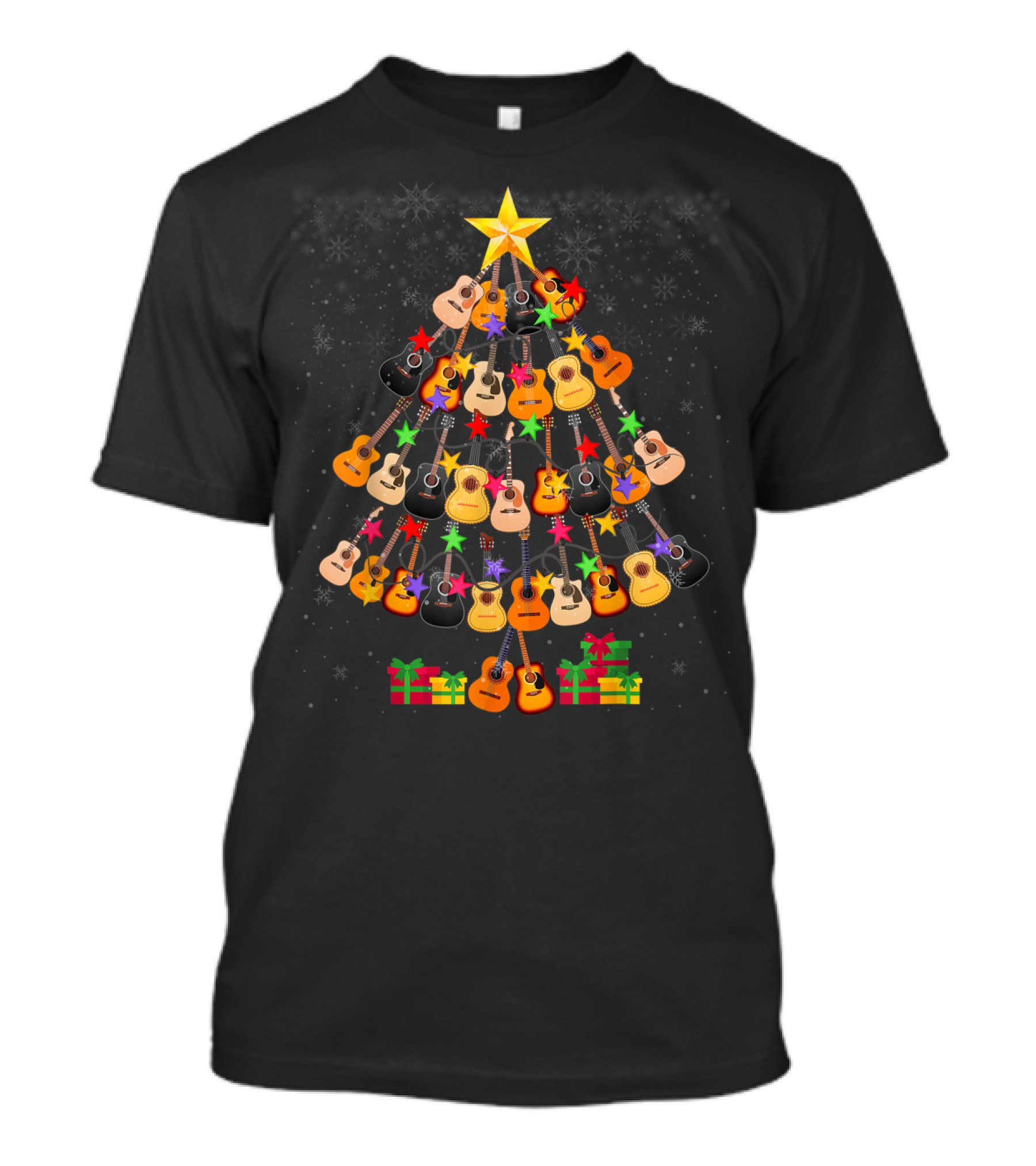 Cool Guitar Christmas Tree With Gifts And Stars T-Shirt