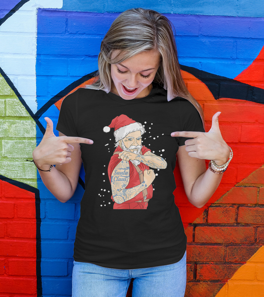 Cool Santa Claus Tattoo Yule Santa Claus Love T-Shirt