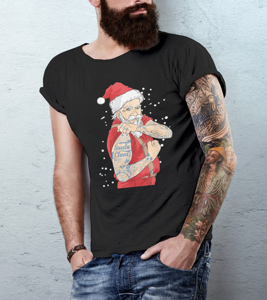 Cool Santa Claus Tattoo Yule Santa Claus Love T-Shirt