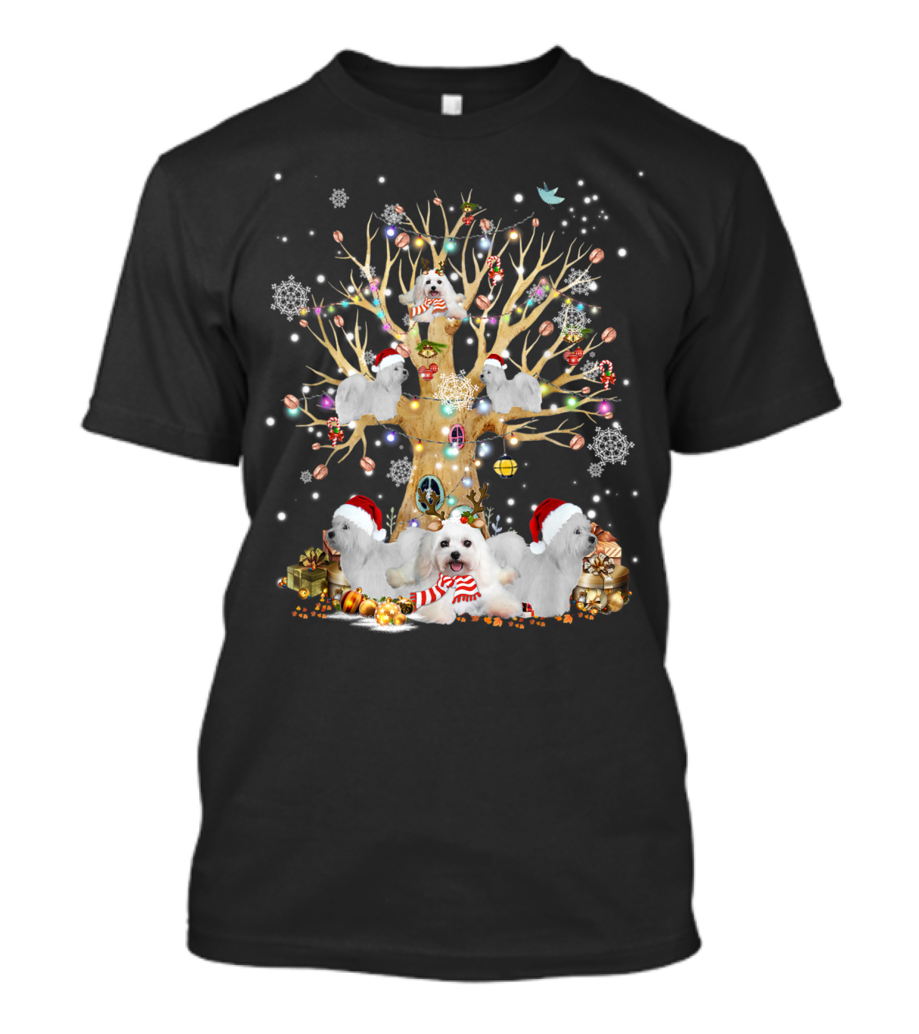 Coton De Tulear Santa Hat Christmas Tree With Ornaments And Gifts T-Shirt