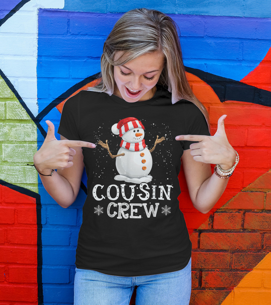 Cousin Crew Snowman Christmas Red Hat Striped Scarf T-Shirt