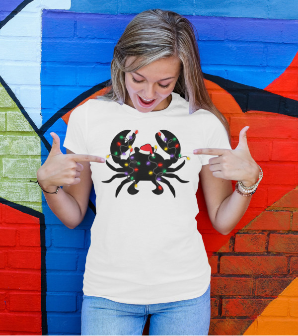 Crab With Christmas Lights And Santa Hat T-Shirt