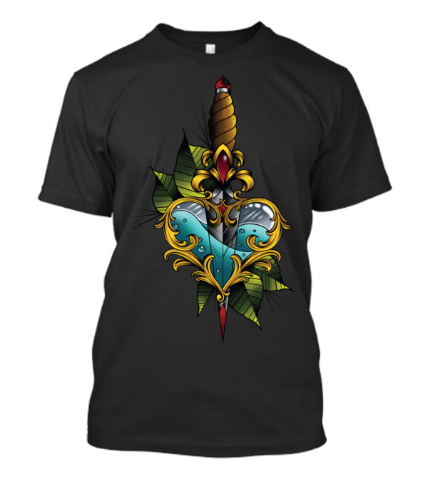 Custom Ed Dagger With Ornate Heart And Leaf T-Shirt