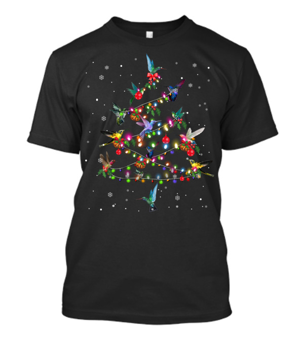 Cute Hummingbirds Christmas Lights Tree Decor T-Shirt