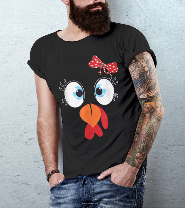 Cute Turkey Face I'm Thankful Thanksgiving Bow Eyelashes T-Shirt