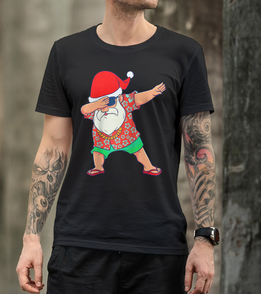 Dabbing Santa In Hawaiian Shirt And Flip Flops Christmas In July Summer T-Shirt