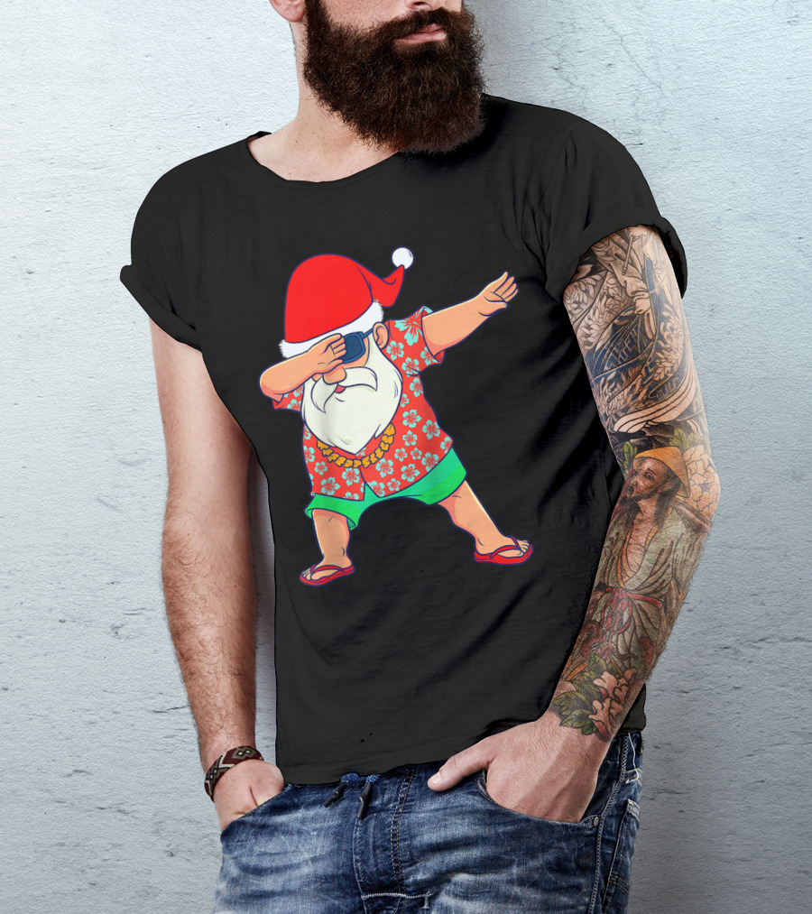 Dabbing Santa In Hawaiian Shirt And Flip Flops Christmas In July Summer T-Shirt