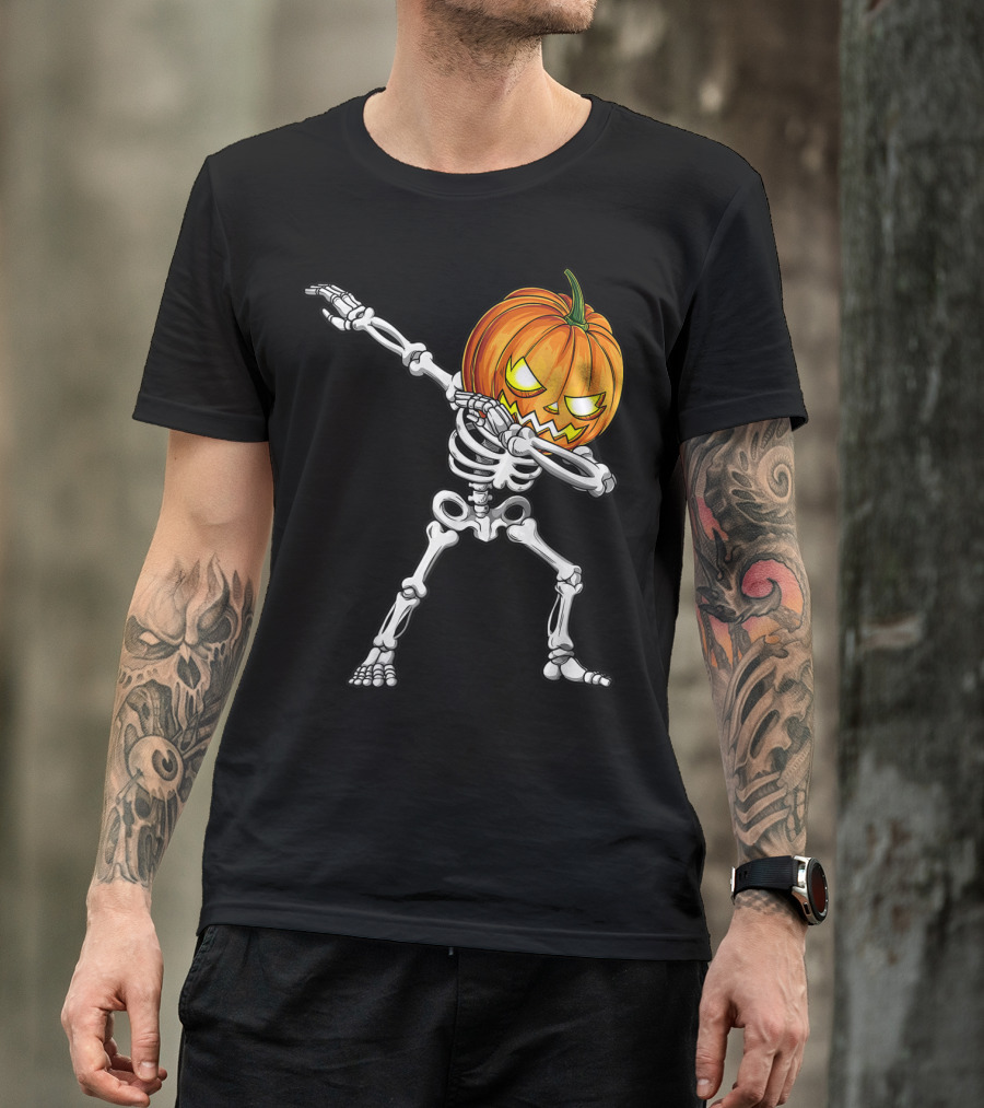 Dabbing Skeleton Pumpkin Men Halloween Dab T-Shirt