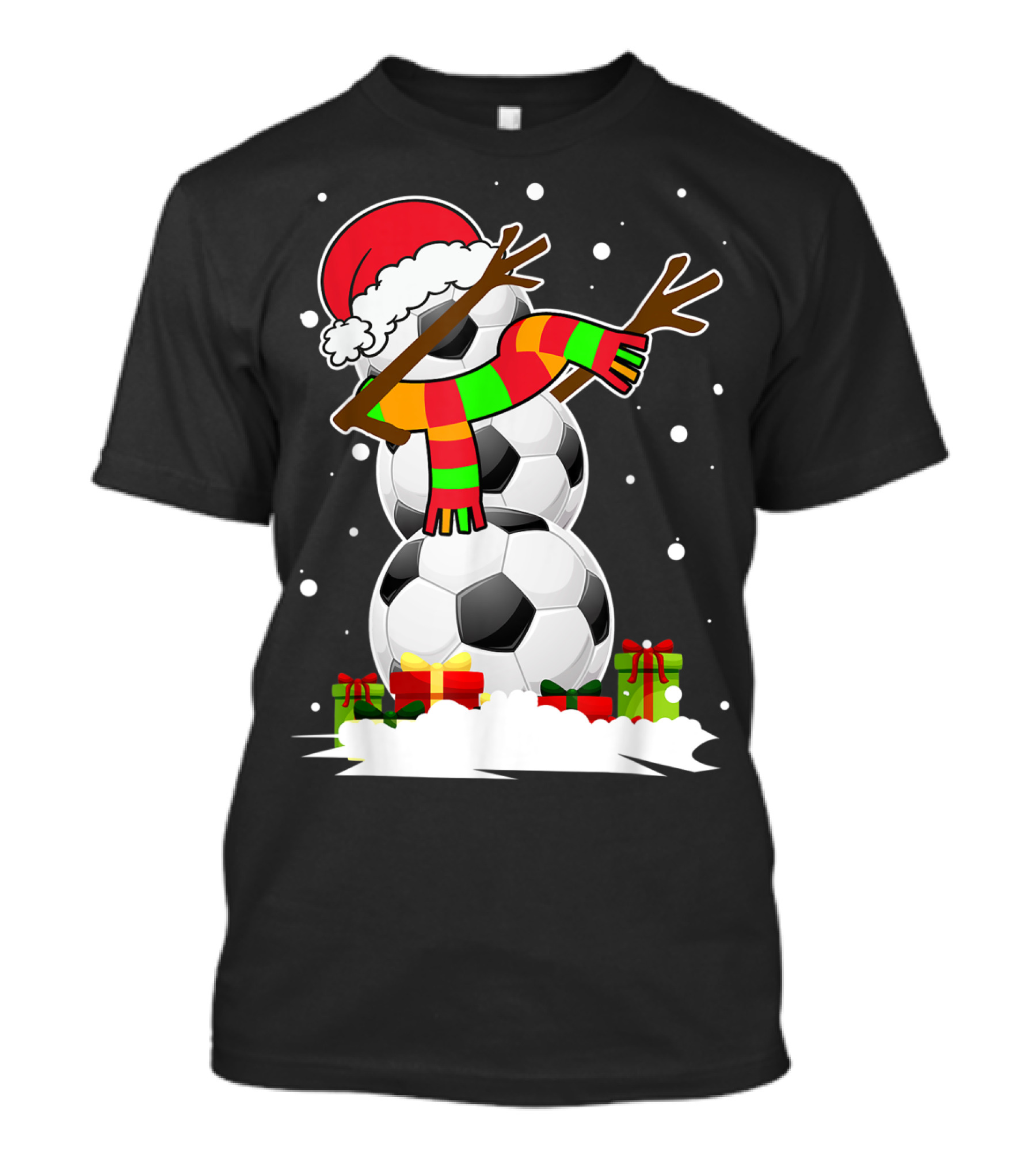 Dabbing Snowman Soccer Ball Christmas Santa Hat Funny Dab T-Shirt