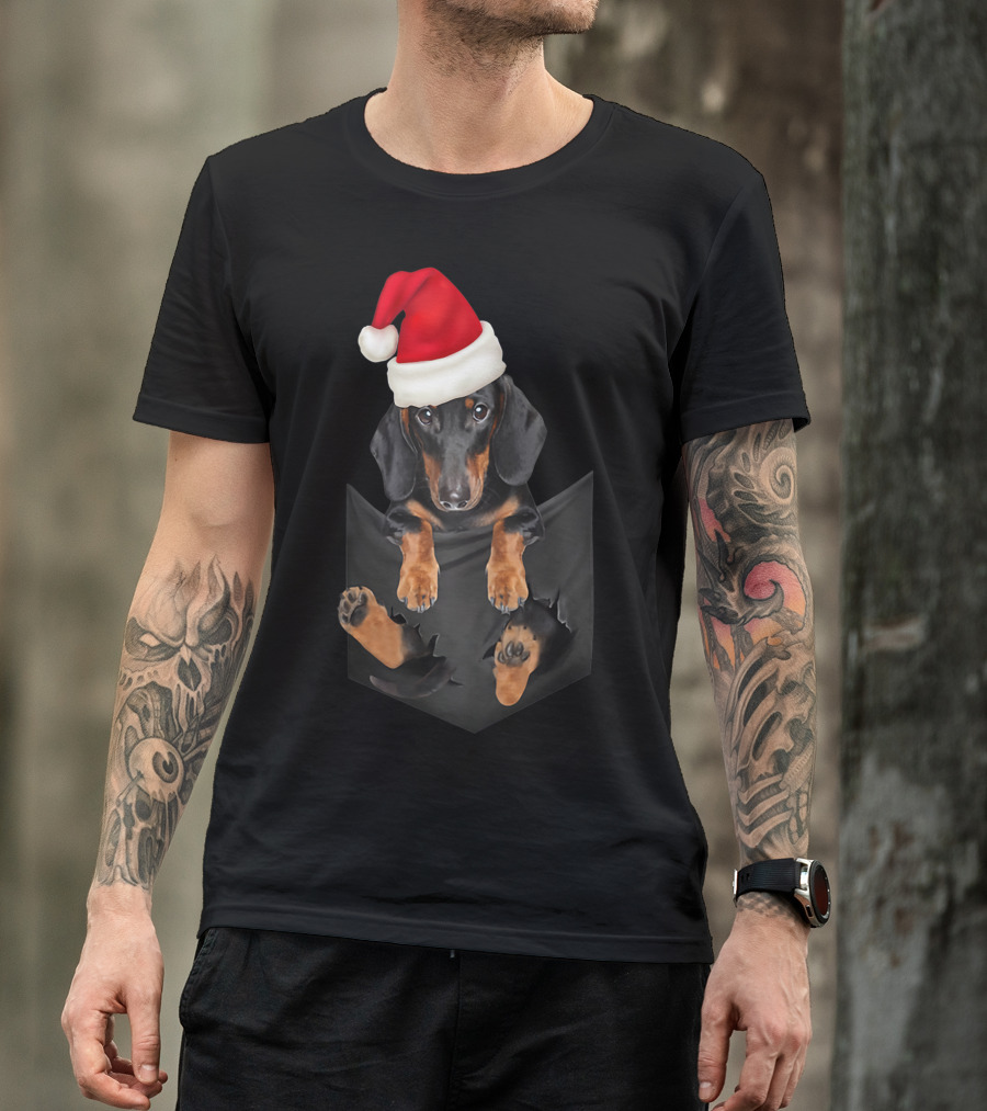Dachshund Santa Claus In Pocket Christmas Dog T-Shirt
