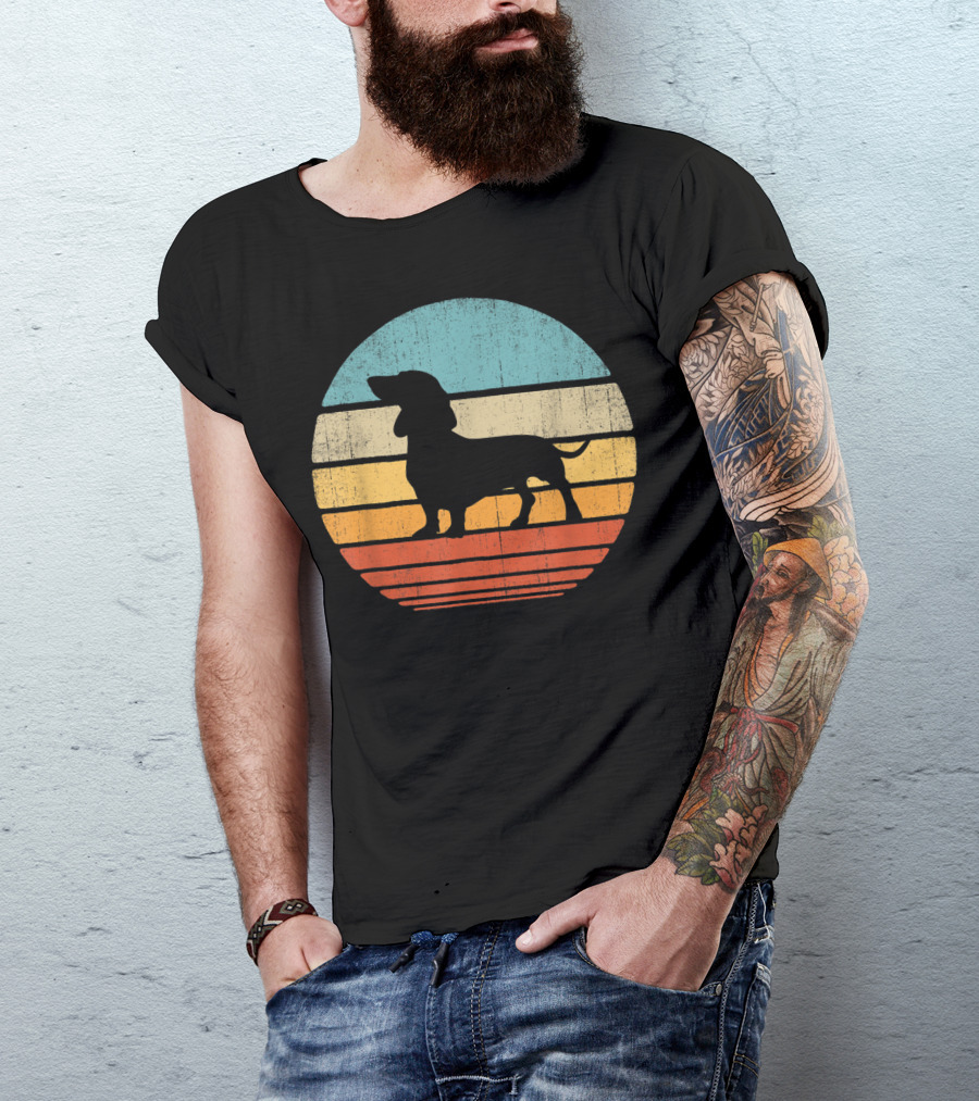 Dachshund Vintage Retro 60S 70S Style Sunset T-Shirt