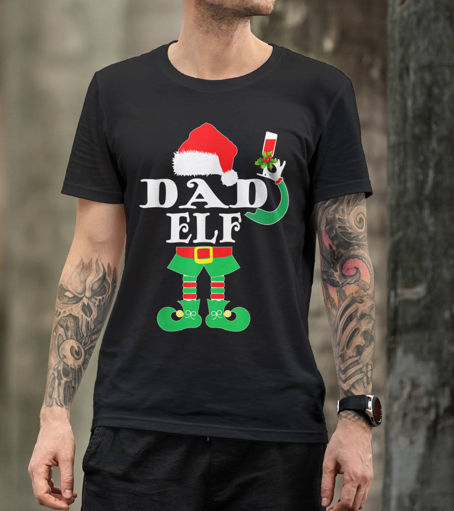 Dad Elf Christmas Santa Hat Family Holiday T-Shirt