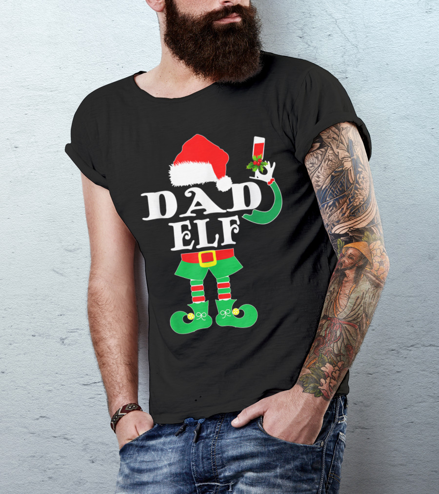 Dad Elf Christmas Santa Hat Family Holiday T-Shirt