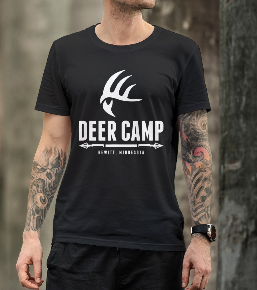 DEER CAMP Hewitt, Minnesota Antler Arrow T-Shirt