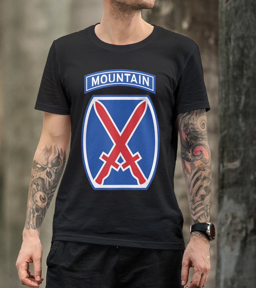 10th Mountain Division Military Patch Emblem With Crossed Swords T-Shirt