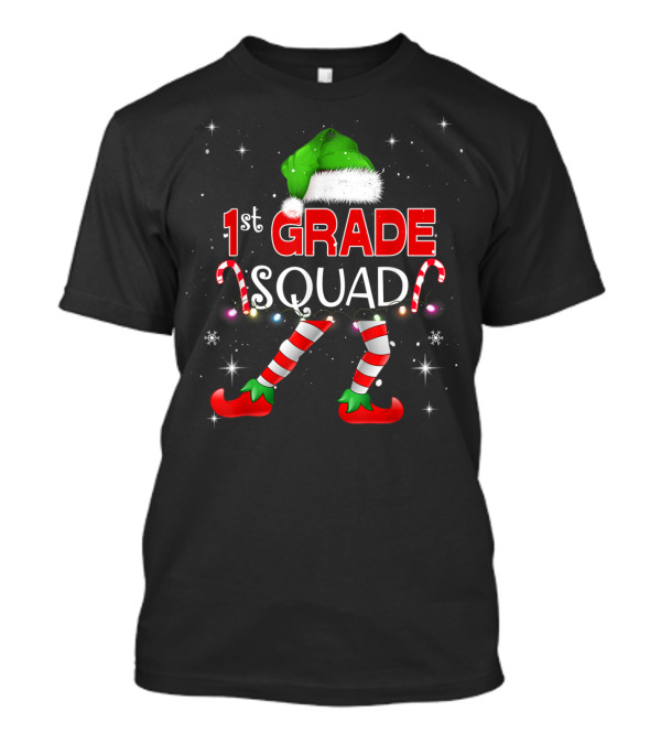 1St Grade Elf Squad Xmas Candy Cane Hat Student Teacher T-Shirt