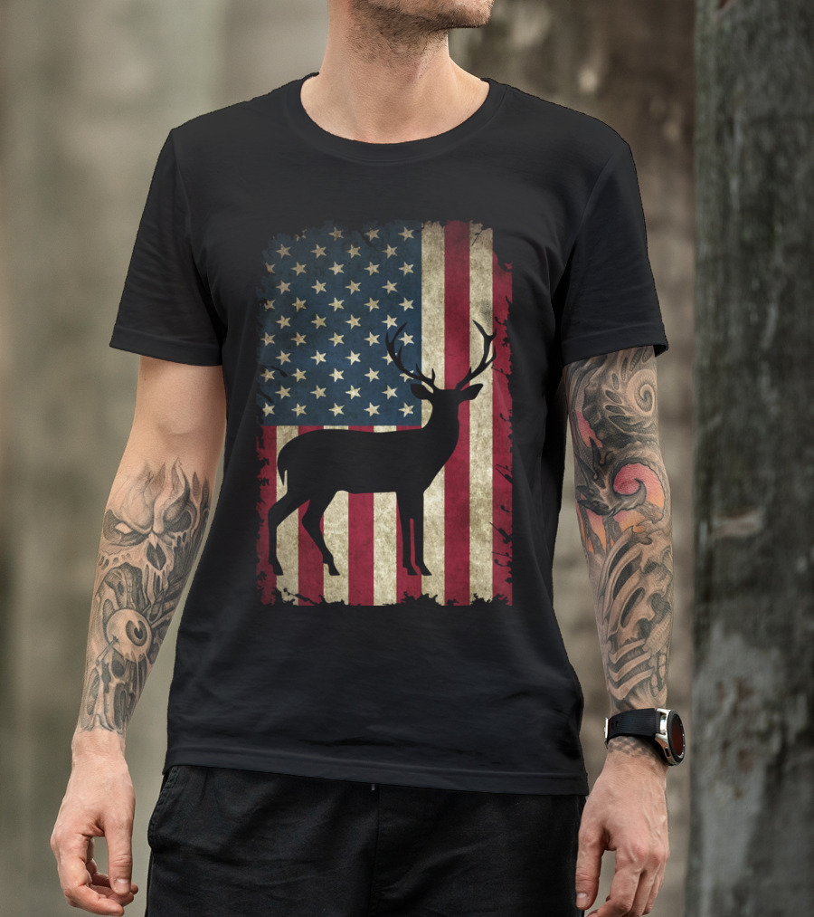 American Flag Deer Hunter Hunting Boyfriend T-Shirt
