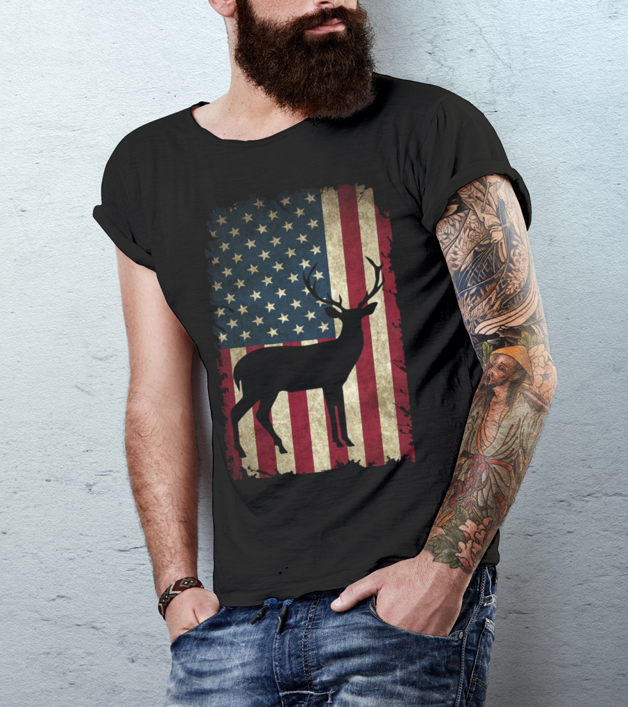 American Flag Deer Hunter Hunting Boyfriend T-Shirt