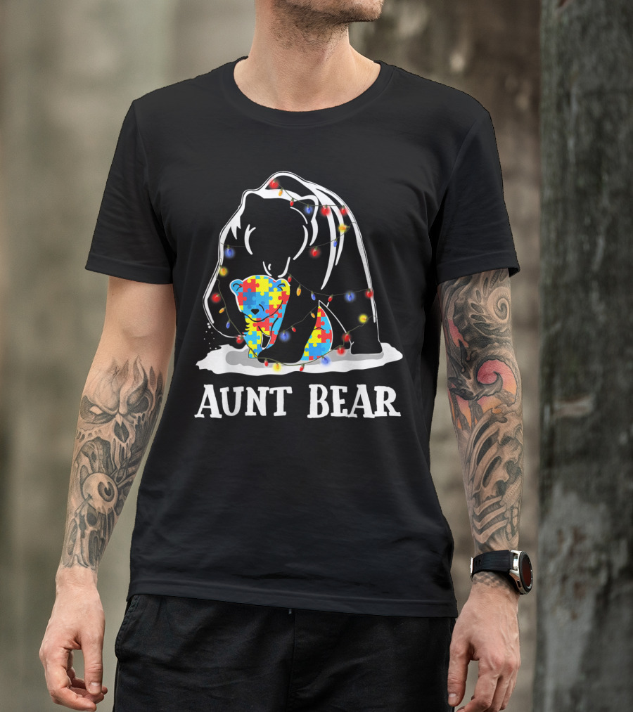 Aunt Bear Autism Awareness Lights Puzzle T-Shirt