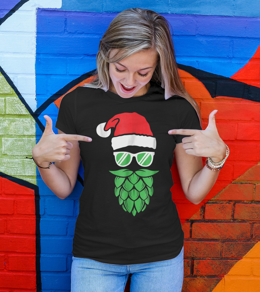 Funny Xmas Santa Hat Sunglasses Hop Beard T-Shirt